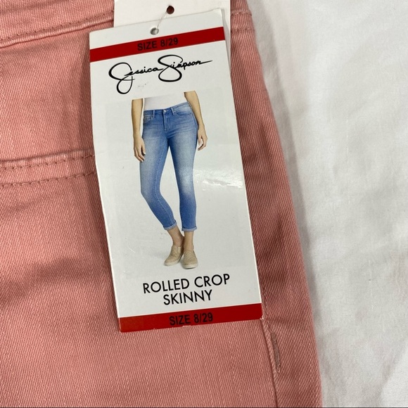 Jessica Simpson Rolled Crop Skinny Mid Rise Peach Color Denim Jeans  Sz 8 - Picture 4 of 10